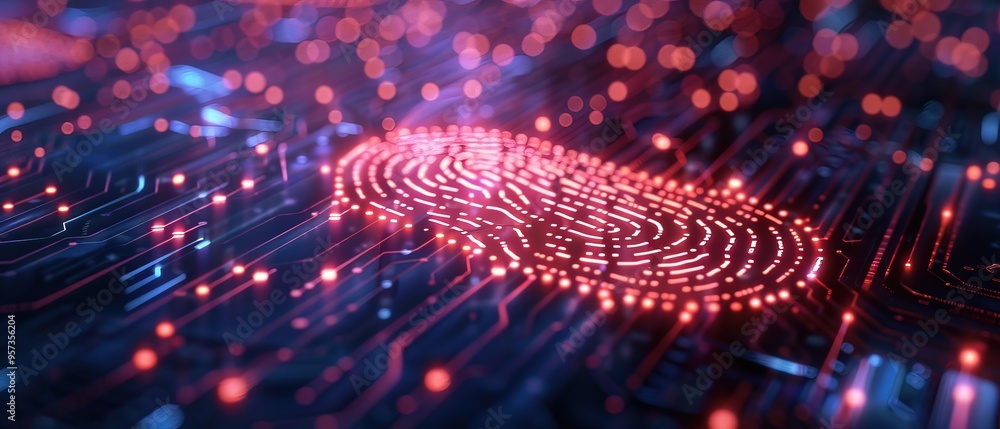 Poster personal data. security system with fingerprint on cyber technology