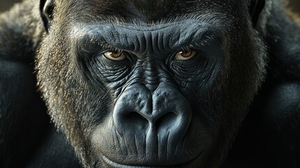 Obraz premium A close-up of a monkey's face with a serious expression