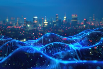 Smart city technology with big data and digital connections.