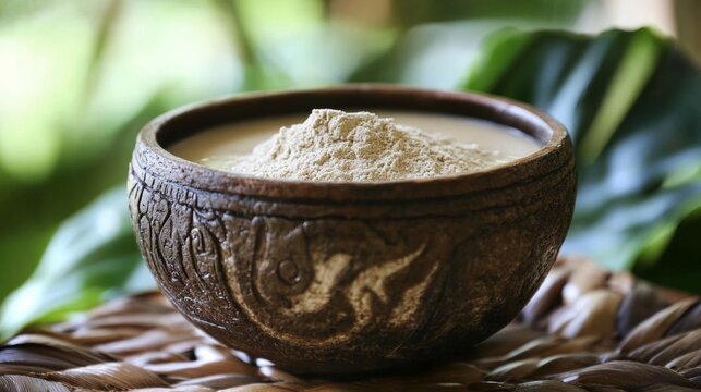 Vanuatu's national cuisine: Kava involves grinding the root of the kava plant into a fine powder, which is then mixed with water to produce a thick, cloudy drink.