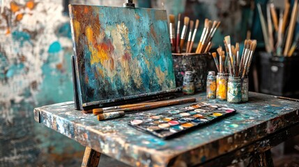 Creative workspace with artistic tools