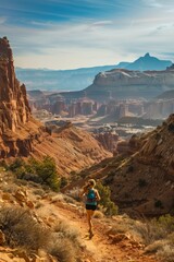 Obraz premium Trail Running Adventure Through Majestic Mountain Vistas in a National Park - Perfect for Scenic Print