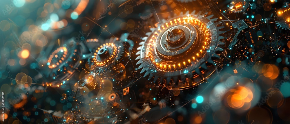Aufkleber abstract futuristic digital technology background with gears and cogs