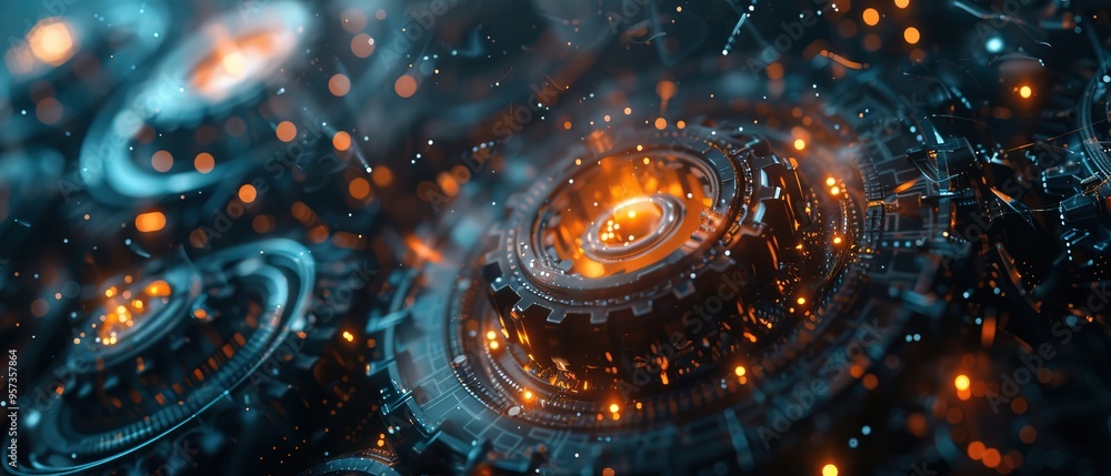 Aufkleber abstract futuristic digital technology background with gears and cogs