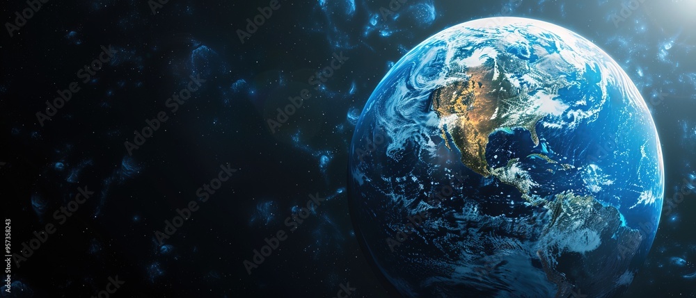 Poster a computer generated image of a planet. concept of futuristic technology