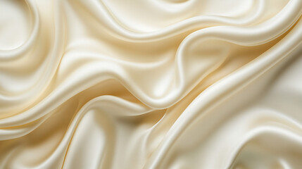 Obraz premium Detailed view of luxurious cream-colored silk fabric with elegant folds. Textile background.
