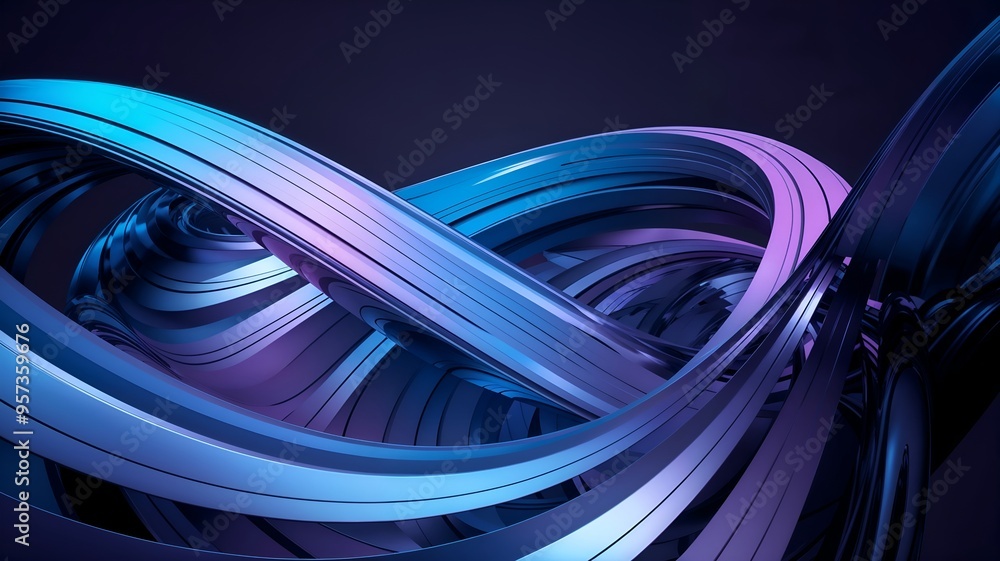Poster elegant and dynamic 3d neon waves: intricate abstract blue and purple curves, 3d abstract background