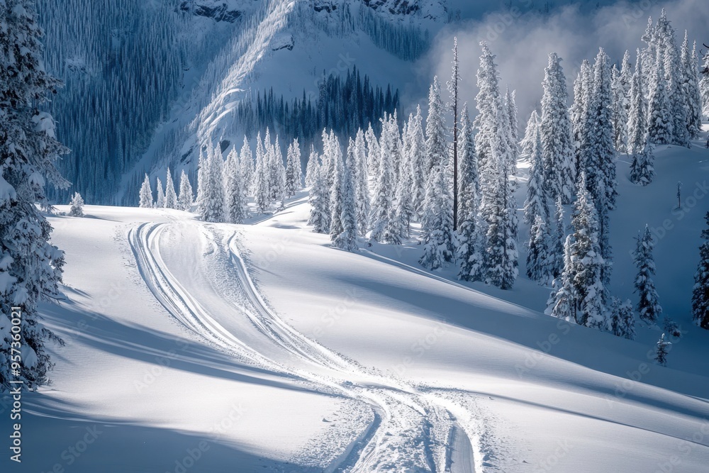 Poster Ski Tracks In The Snow Of The Rocky Mountains