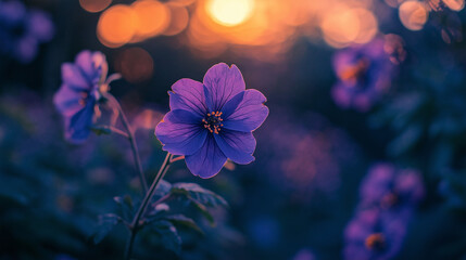 purple Violet flower in the park against beautiful purple background.