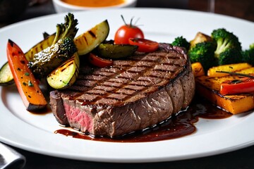grilled steak with vegetables