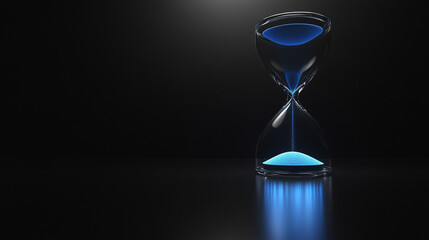 futuristic hourglass with glowing sand, set against a dark background. The slick design symbolizes time, change, and the passage of moments, creating a modern and captivating visual.