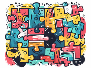 Engaging Vector Illustration of Puzzle Pieces Uniting: A Symbolic Depiction of Triumphant Problem-Solving