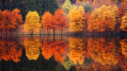 autumn trees reflected in water