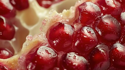   A high-resolution, focused image of a pomegranate with water droplets on its surface
