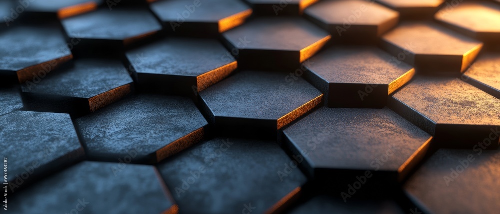 Poster a close up of a black and grey hexagonal pattern