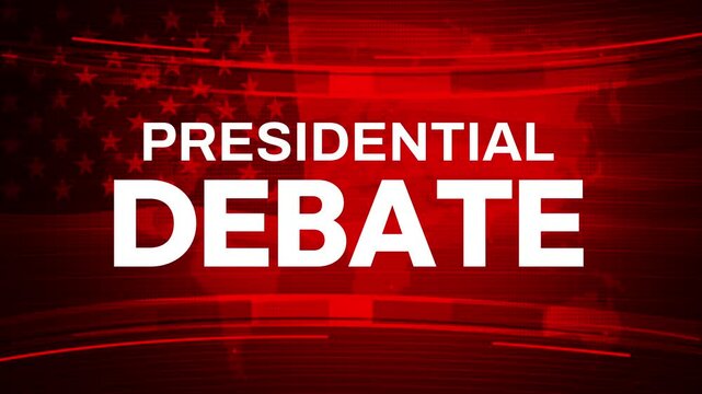 Presidential Debate 4K Animation with Red News style background and American flag waving. US election debate backdrop