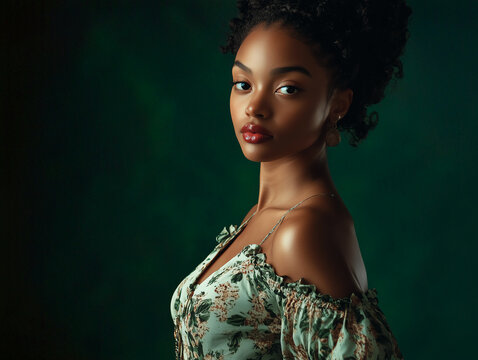 Young black woman in vintage style costume. AI generative