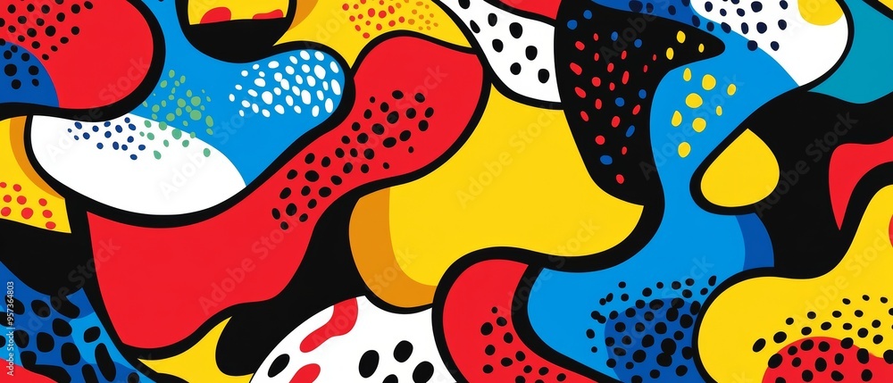 Sticker A colorful abstract painting with a lot of dots and lines