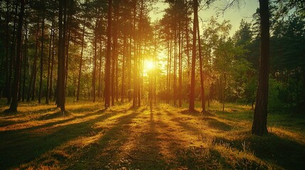 Obraz premium Sunlight filters through the leaves as it passes along the winding trail surrounded by greenery