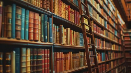 Elegant Oak Bookshelf Filled with Vintage Hardcovers in a Cozy Library