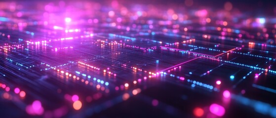 A computer screen with a bright pink background and a blue and purple grid