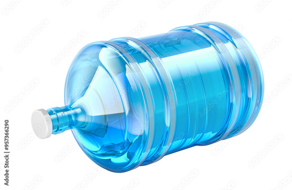 Poster gallon bottled water lying on side. 3d rendering isolated on transparent background