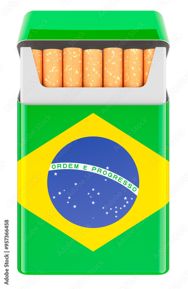 Poster pack of cigarettes with brazilian flag. 3d rendering isolated on transparent background