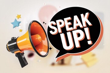 A 3D render of a vibrant orange megaphone with black detailing