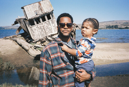 Father and Toddler Hiking by Tomales Bay Shipwreck