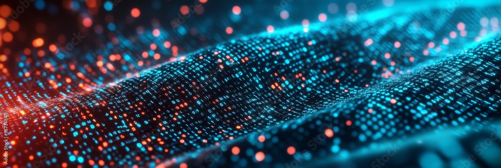 Poster an abstract visualization showcases data flowing through nodes, creating a colorful and dynamic netw