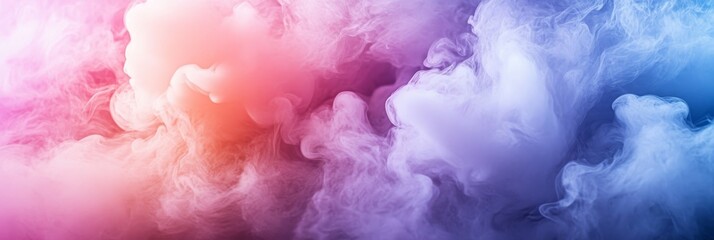 Fototapeta premium A wideangle perspective captures swirling clouds of neon smoke in soft pastel hues. The abstract forms blend beautifully, creating a mesmerizing and colorful atmosphere that draws the eye