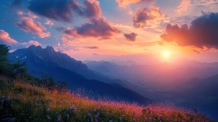 Majestic mountain landscape during sunset