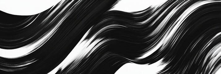 A seamless pattern showcases bold wavy and swirled brush strokes in striking black and white, ideal for diverse commercial design applications and artistic backgrounds