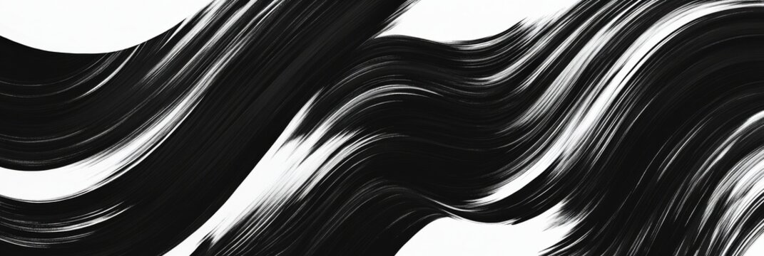 A seamless pattern showcases bold wavy and swirled brush strokes in striking black and white, ideal for diverse commercial design applications and artistic backgrounds