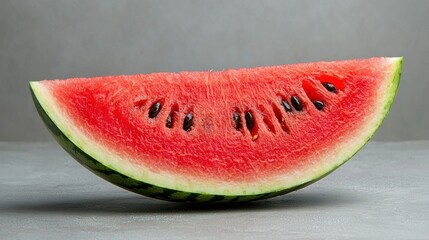   Watermelon on gray counter with slice next to it