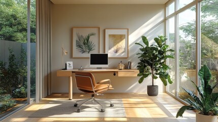 Fototapeta premium Minimalist home office with natural light