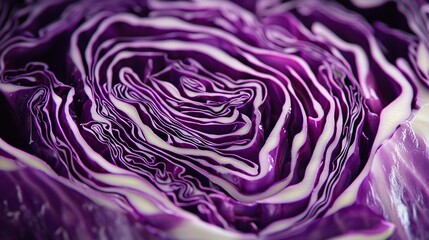 Obraz premium A close-up of a purple cabbage with white swirls in its flower petals