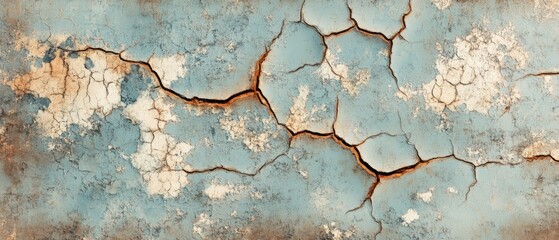 Obraz premium A cracked blue wall with white spots
