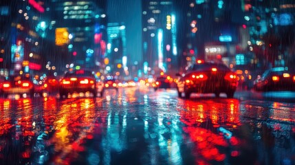 Obraz premium Night cityscape with car lights and reflections