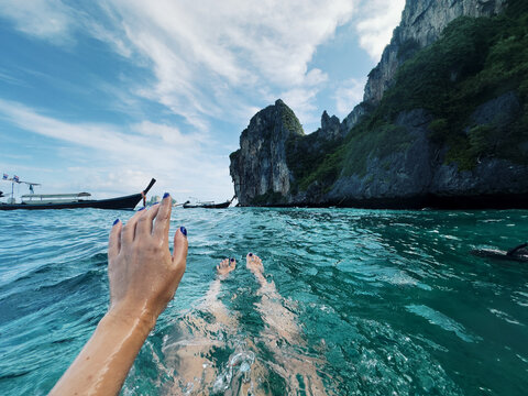 Moment of floating on the water near Koh Phi Phi pov
