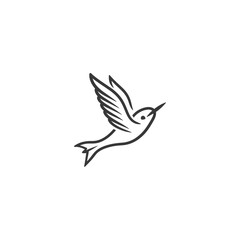 A stylized outline of a hummingbird in flight