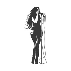 A Woman Singing Into a Microphone with Her Hair Flowing