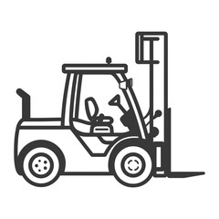 Black and White Line Drawing of a Forklift