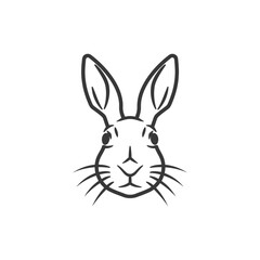Black and White Line Drawing of a Rabbits Face