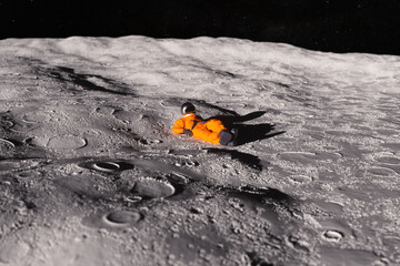 3D Astronaut lying resting on the moon.