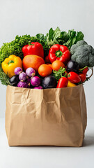 A vibrant assortment of fresh vegetables in a sustainable bag, ready for delivery to promote healthy vegan eating in a modern kitchen setting