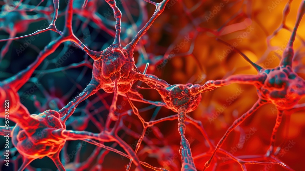 Poster microscopic view of a neuron network