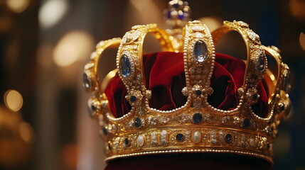 Exquisite Royal Crown Golden Decorated Jewels Opulence Luxury Design Regal Emblem Symbol