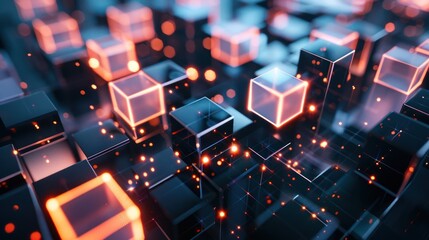 Naklejka premium Abstract Digital Cubes with Glowing Lights