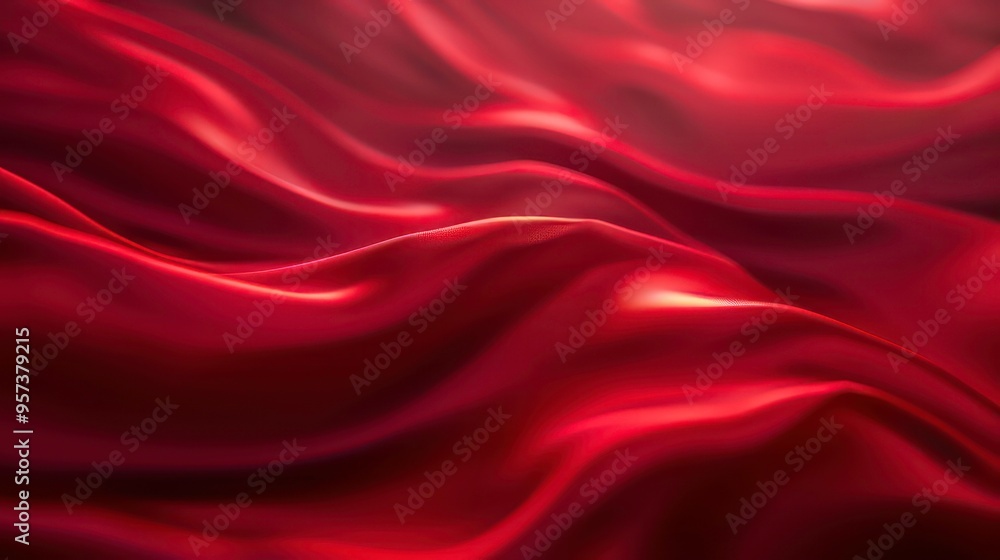 Poster abstract red fabric texture with soft waves and a subtle shine.